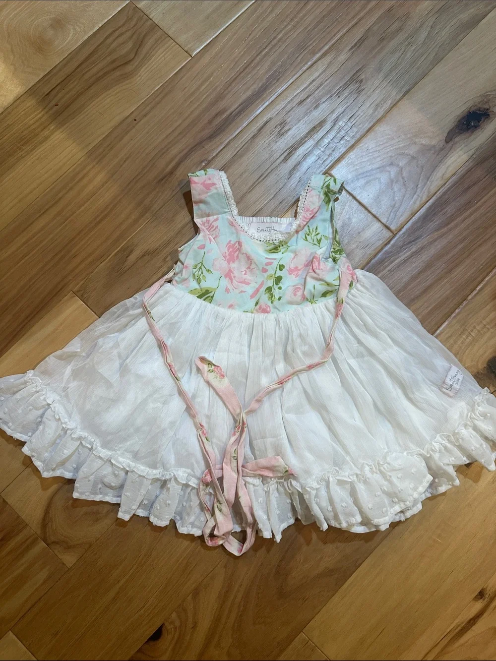SweetHoney Pink and Green Floral Girls Dress